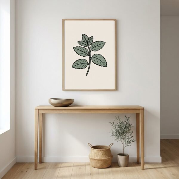 Affiche murale Menthe accrochée au mur, tirage botanique minimaliste