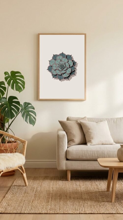 Affiche Echeveria – tirage minimaliste encadré, en situation dans un intérieur