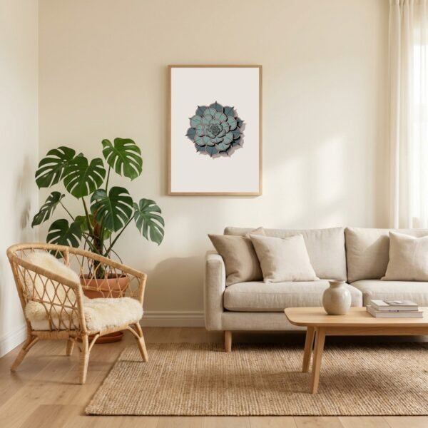 Affiche Echeveria – tirage minimaliste encadré, en situation dans un intérieur