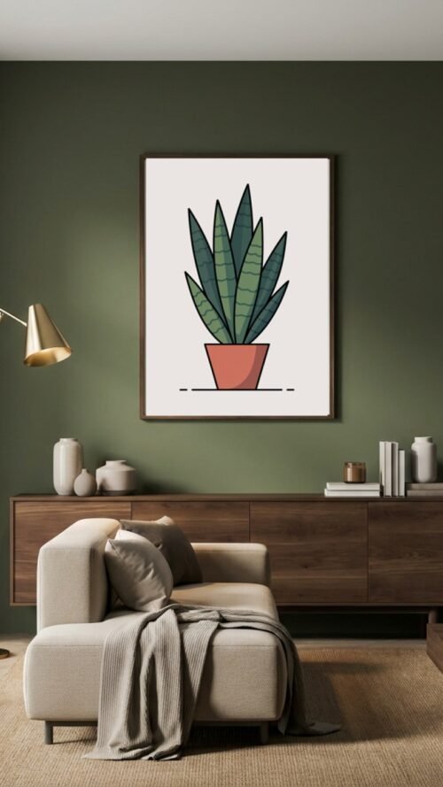 Affiche Sansevieria – tirage minimaliste encadré, en situation dans un intérieur