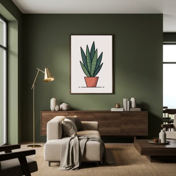 BOT-PLA-000112-mockup-1.jpg Affiche Sansevieria – tirage minimaliste encadré, en situation dans un intérieur