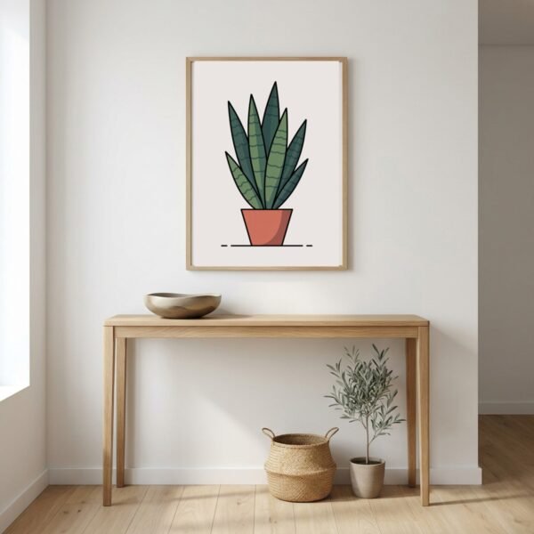 BOT-PLA-000112-mockup-2.jpg Affiche murale Sansevieria accrochée au mur, tirage botanique minimaliste