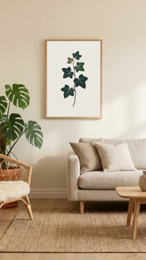 Affiche Lierre – tirage minimaliste encadré, en situation dans un intérieur