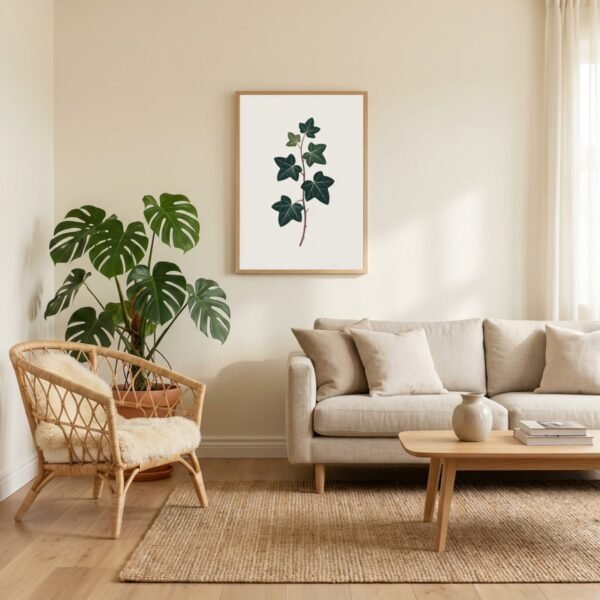 Affiche Lierre – tirage minimaliste encadré, en situation dans un intérieur