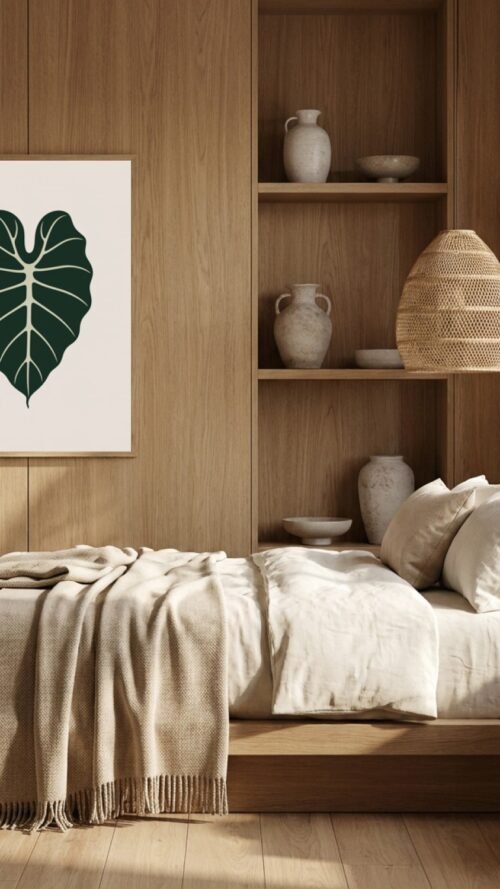 Affiche Alocasia – tirage minimaliste encadré, en situation dans un intérieur