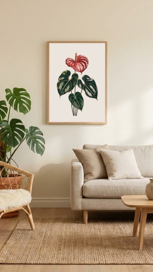 Affiche Anthurium – tirage japandi encadré, en situation dans un intérieur