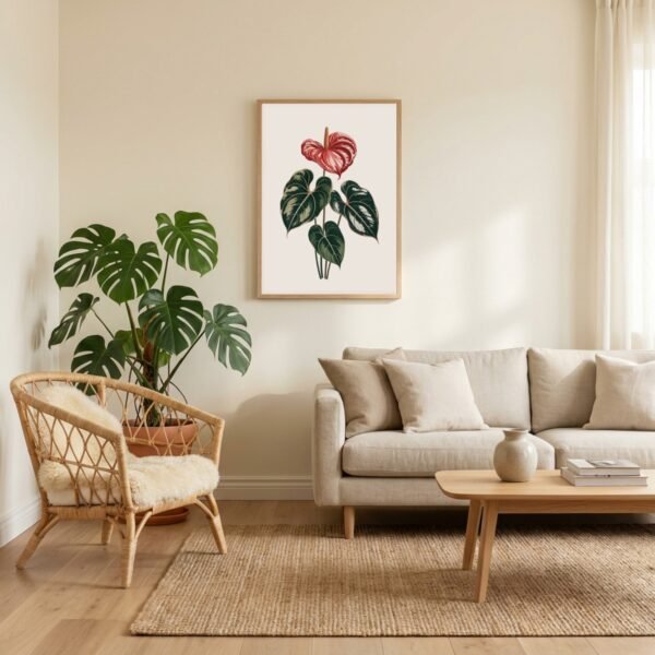 Affiche Anthurium – tirage japandi encadré, en situation dans un intérieur