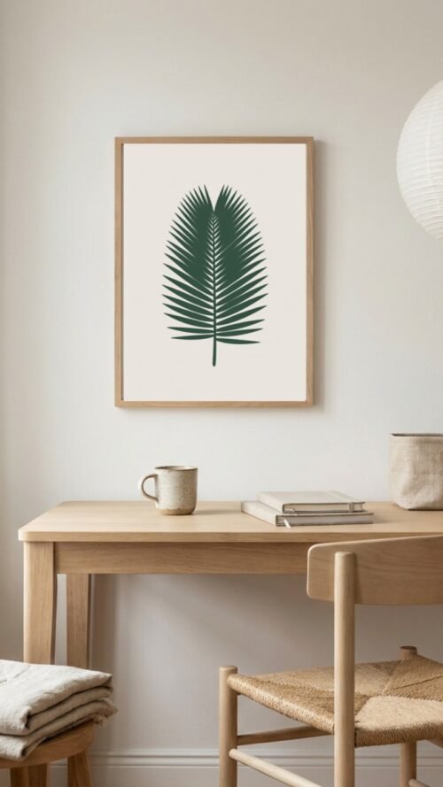 Affiche Cycas – tirage minimaliste encadré, en situation dans un intérieur