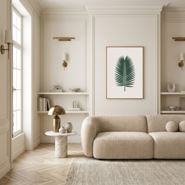 BOT-TRO-000104-mockup-2.jpg Affiche murale Cycas accrochée au mur, tirage botanique minimaliste