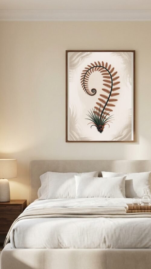 Affiche Fougère arborescente – tirage japandi encadré, en situation dans un intérieur