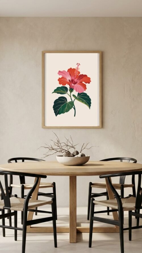 Affiche Hibiscus – tirage contemporain encadré, en situation dans un intérieur