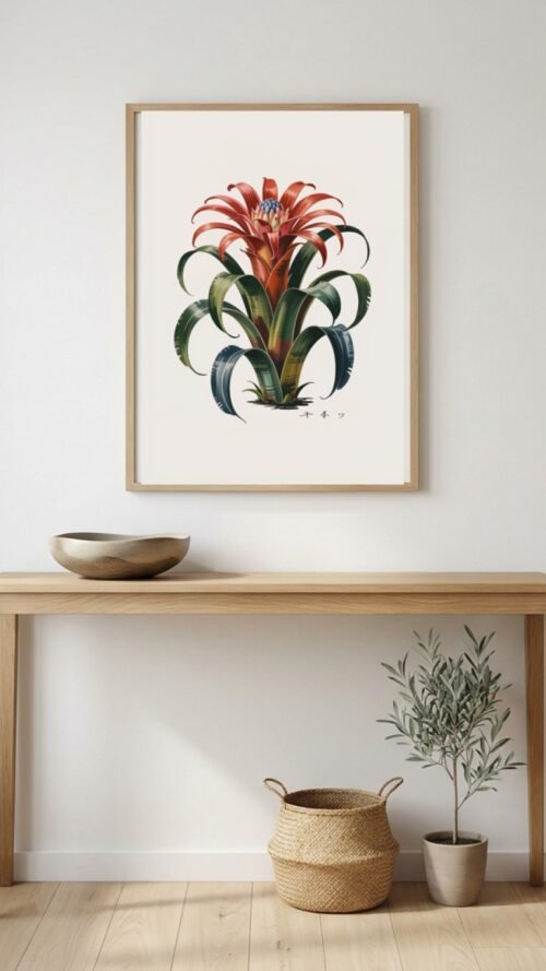 Affiche Broméliacée – tirage japandi encadré, en situation dans un intérieur