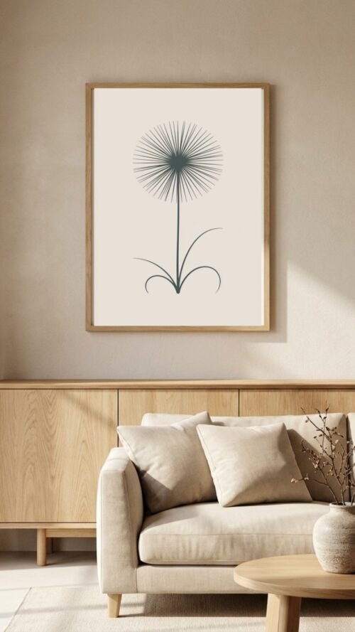 Affiche Papyrus – tirage minimaliste encadré, en situation dans un intérieur