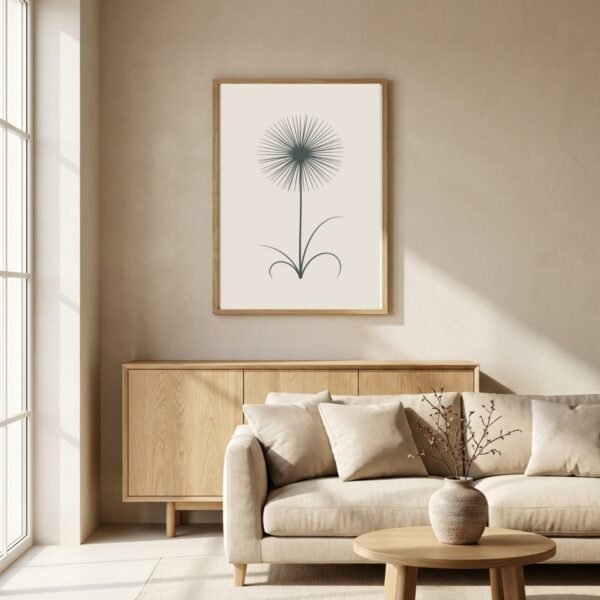 Affiche Papyrus – tirage minimaliste encadré, en situation dans un intérieur