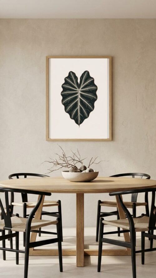 Affiche Colocasia – tirage japandi encadré, en situation dans un intérieur