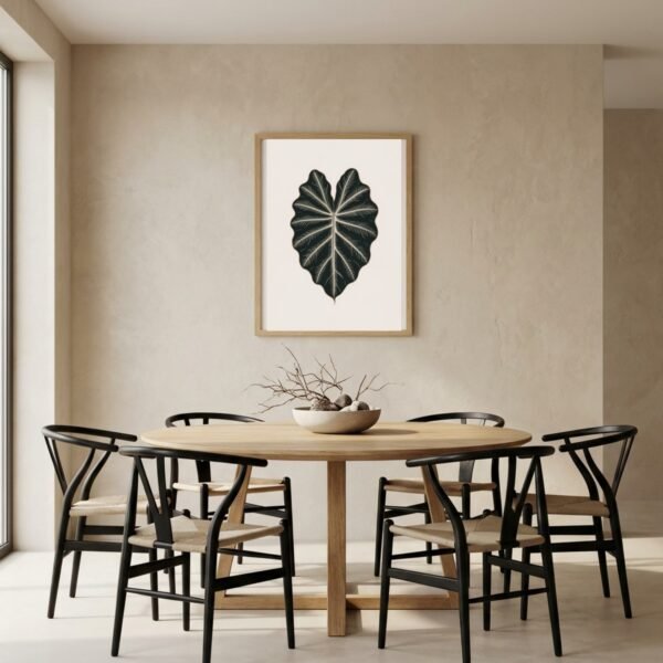 Affiche Colocasia – tirage japandi encadré, en situation dans un intérieur