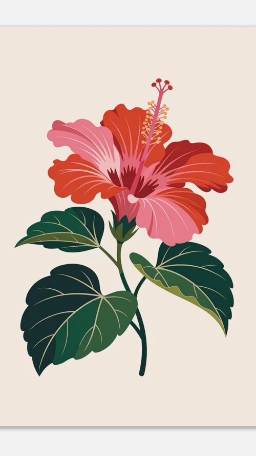 Affiche Hibiscus, tirage botanique contemporain à encadrer, format A4 à A1