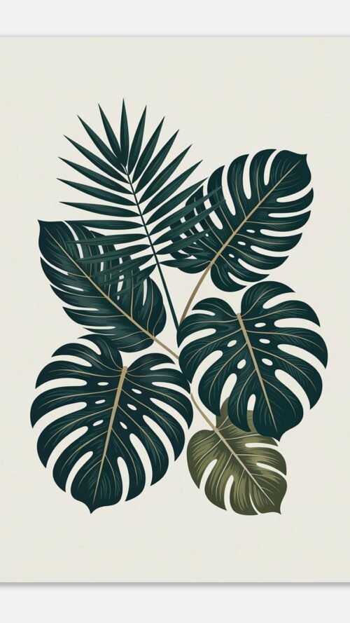 aca8adda-399c-4a25-9e19-16b760e4b705-1.jpg Affiche Composition feuilles tropicales, tirage botanique contemporain à encadrer, format A4 à A1