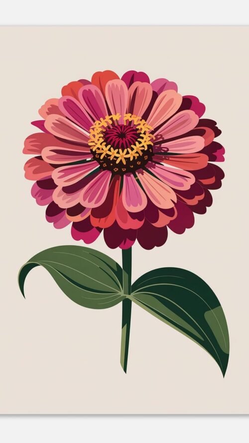 Affiche Zinnia, tirage botanique contemporain à encadrer, format A4 à A1