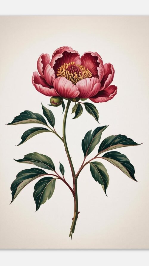 Affiche Pivoine, tirage botanique japandi à encadrer, format A4 à A1