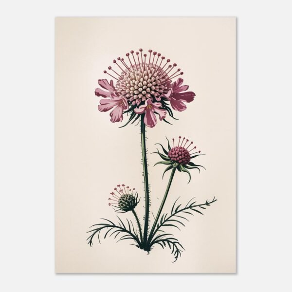 Affiche Scabieuse, tirage botanique japandi à encadrer, format A4 à A1