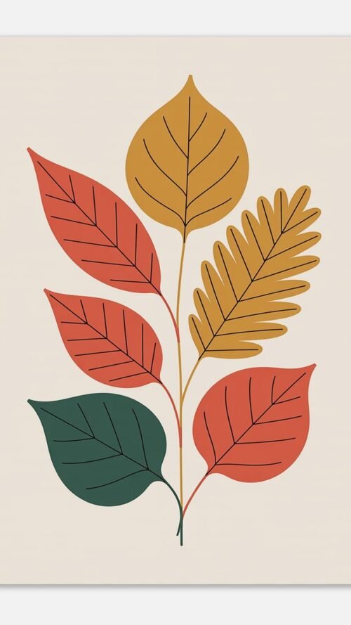 e0c737a1-77c2-4ede-adf6-37d2d6bba729-1.jpg Affiche Composition feuilles d'automne, tirage botanique minimaliste à encadrer, format A4 à A1