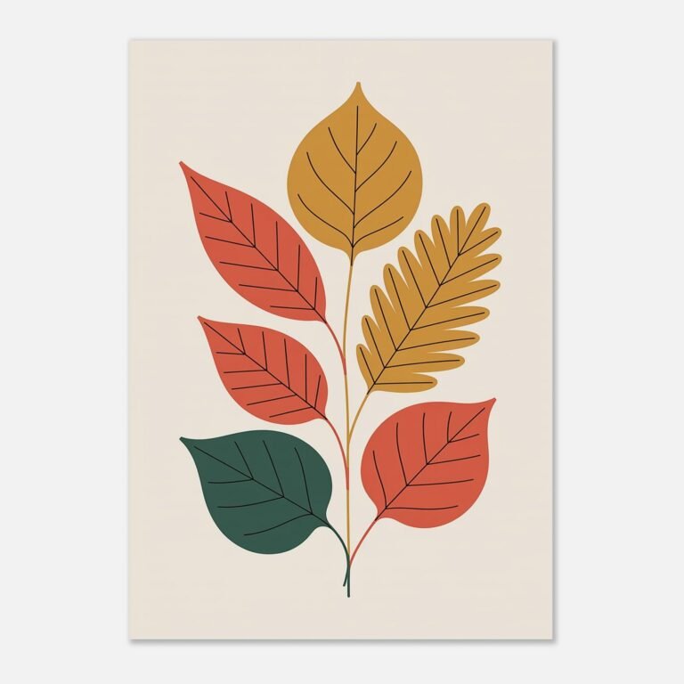 Affiche Composition feuilles d'automne, tirage botanique minimaliste à encadrer, format A4 à A1
