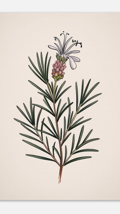 Affiche Romarin en fleur, tirage botanique japandi à encadrer, format A4 à A1