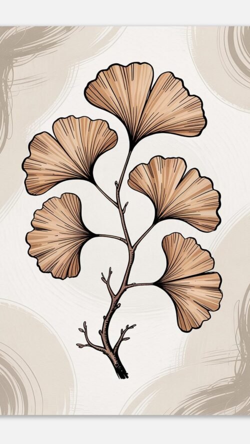 Affiche Ginkgo, tirage botanique japandi à encadrer, format A4 à A1